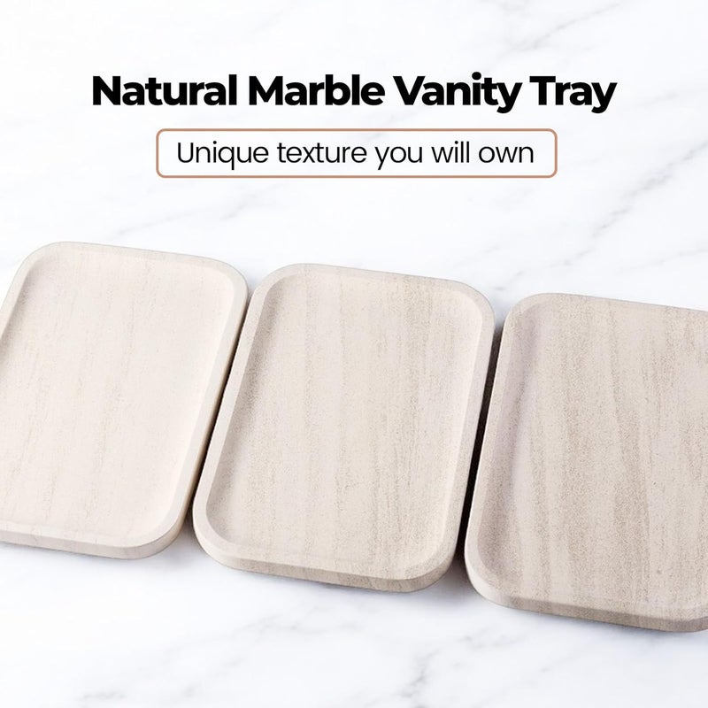 karibiber Marble Vanity Tray, Bathroom Tray Countertop, Decorative Dresser Organizer, Perfume, Jewelry Holder, Beige Stone Serving for Kitchen Sink Storage(MOCA Cream) - Image 5